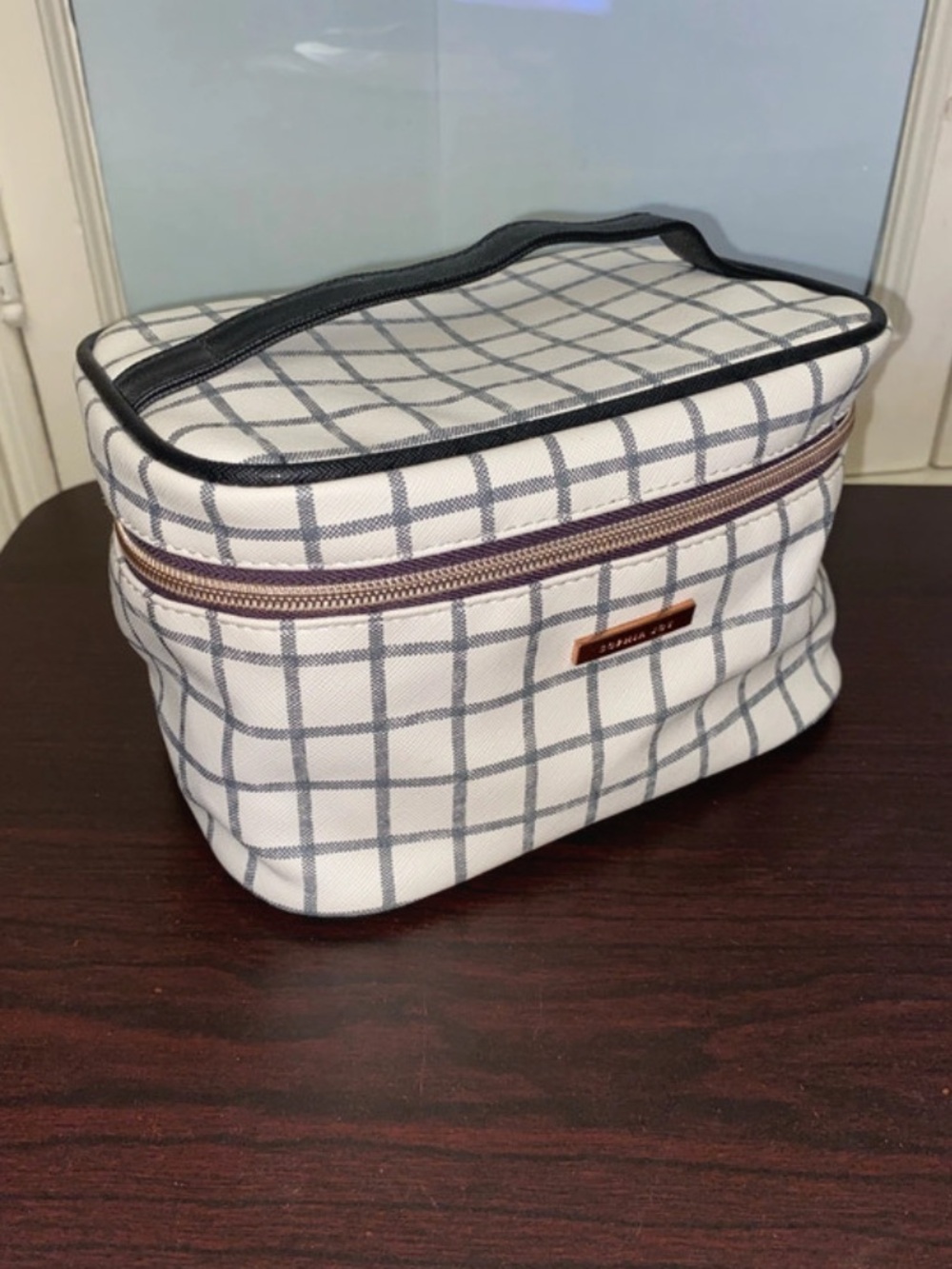 Sophia  joy Checked Cosmetic Travel Case - Black & White